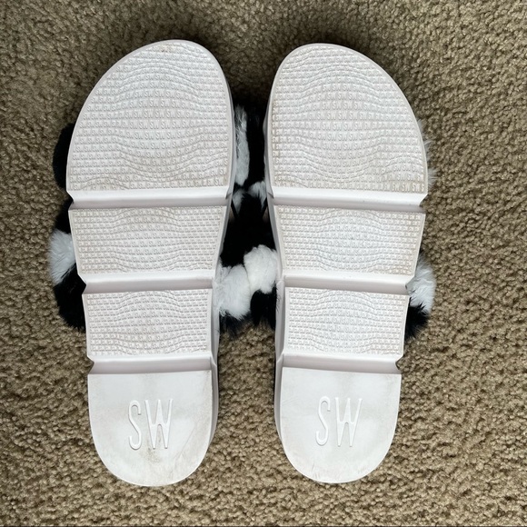 Stuart Weitzman Sublime Rex Rabbit Fur Slide Sandal Sz 41 In Black/White - Picture 12 of 12